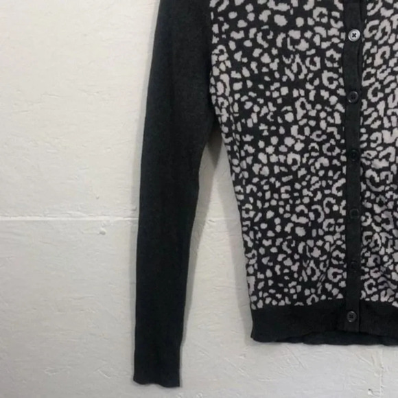 Merona Womens Cardigan Sweater Black Gray Animal Print Long Sleeve Button Up - Picture 4 of 14